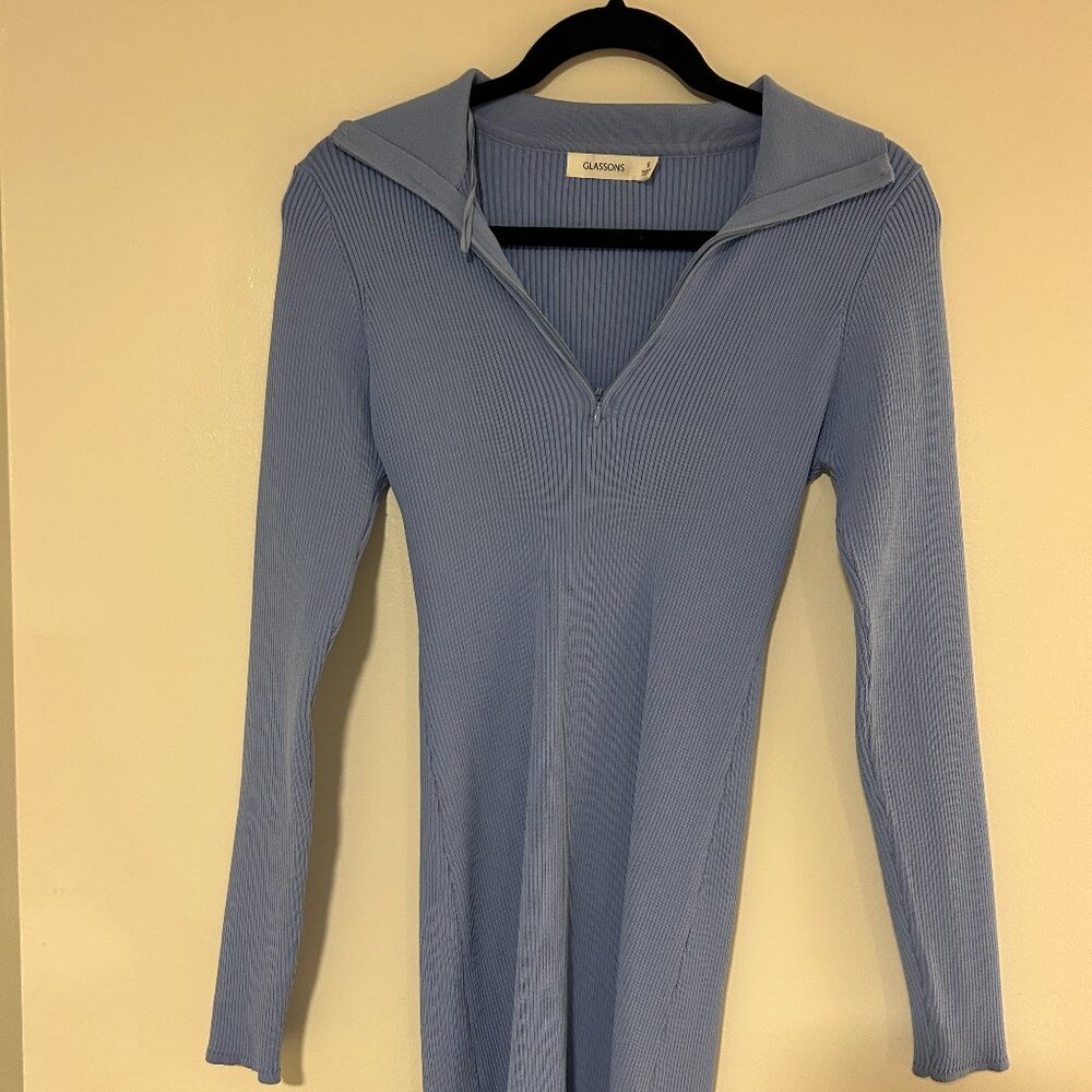 Glassons Baby Blue Collared Sweater Dress